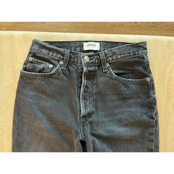Agolde Lana Straight Jeans in Disorder Black Knee Rips Size 26 - Picture 4 of 11